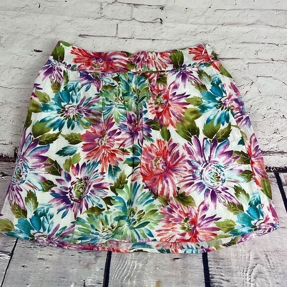 Ann Taylor LOFT Skirt Womens 8 Floral Lined A-Line Mini Zip Pleated Multicolor - Picture 1 of 10